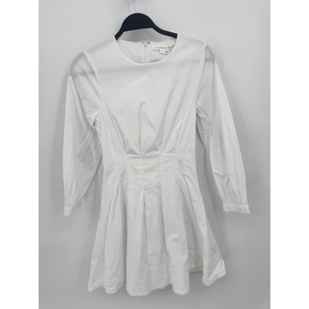 Veronica Beard Mini Dress Women Size‎ 0 White Long Sleeve Pleated Fit & Flare